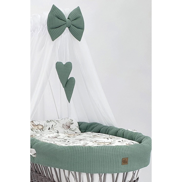 Grijze Rotan Baby Wiegje met Bedtextiel