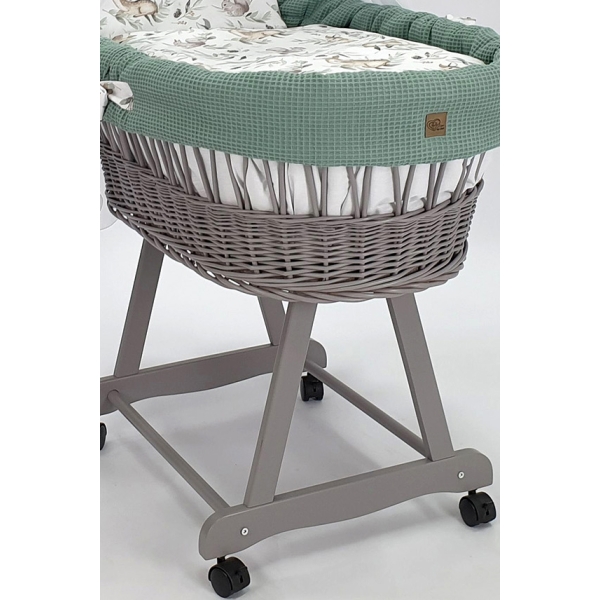 Grijze Rotan Baby Wiegje met Bedtextiel
