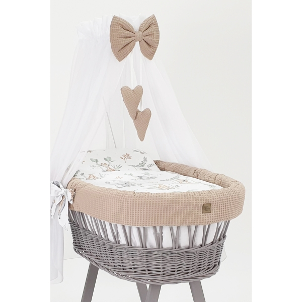 Grijze Rotan Baby Wiegje Textiel Beige-Wit