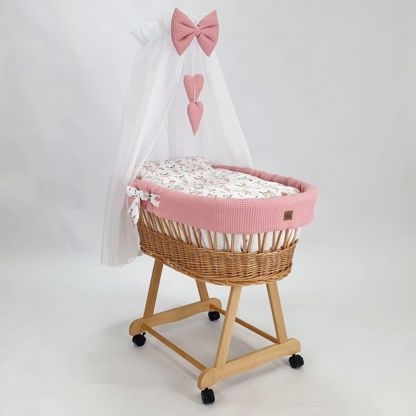 Naturel Rotan Baby Wiegje Beddengoedset Poederroze