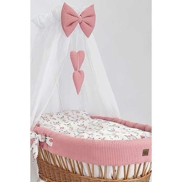 Naturel Rotan Baby Wiegje Beddengoedset Poederroze