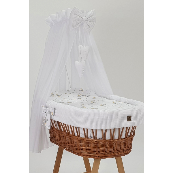 Naturel Rotan Baby Wiegje met Bedtextiel Volledige Set Witte Wafel