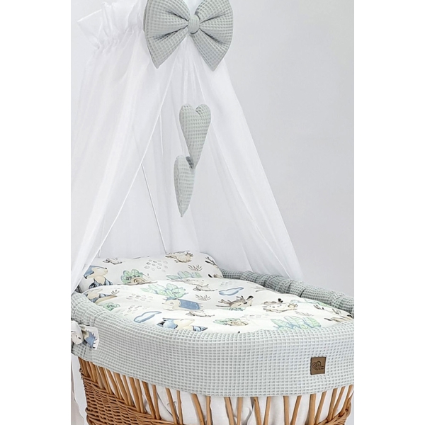 Naturel Rotan Baby Wiegje met Hemeltje Beddengoedset Grijs
