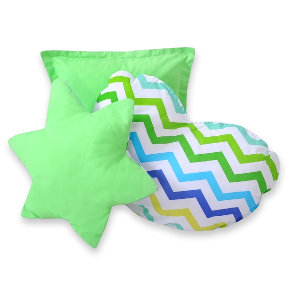 3-delige Kussenset Groen Blauw Zigzag