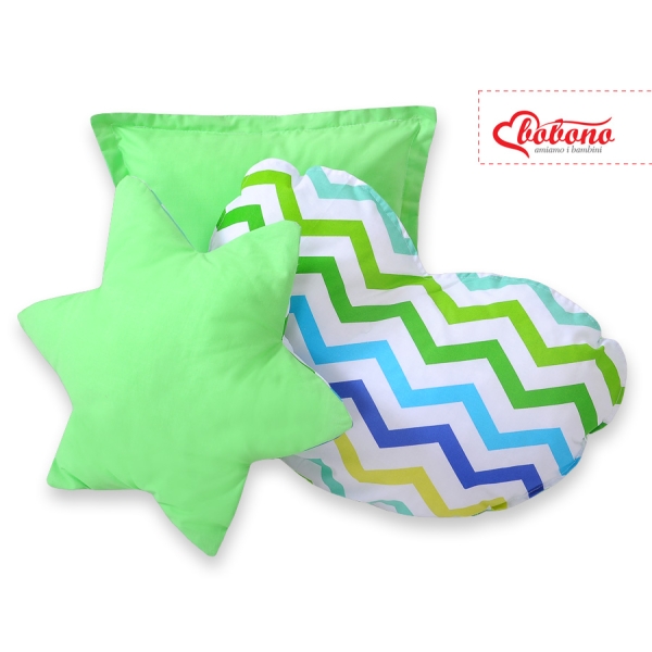 3-delige Kussenset Groen Blauw Zigzag