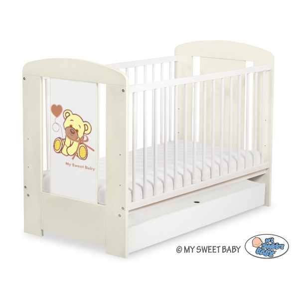 Babybed met Lade 120x60 cm - Tedy Bear with bow STANDARD Ivoor Bear With Bow