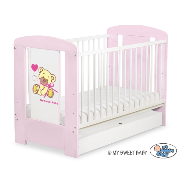Babybed met Lade 120x60 cm - Tedy Bear with bow STANDARD Roze Bear With Bow