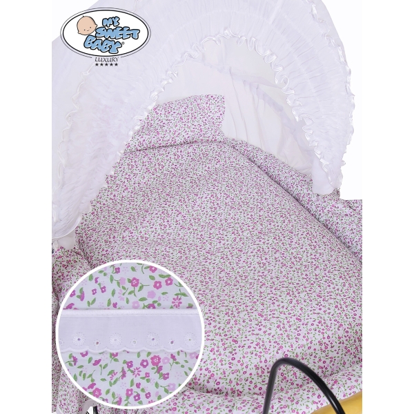 Babymand / Retro Rieten Wieg Roze Wit Jasmijn
