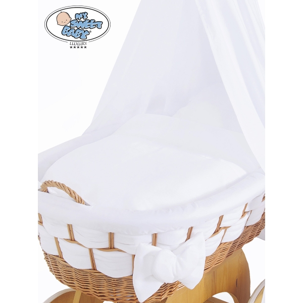 Babywieg op Wielen / Rieten Babybed met Hemeltje Bianca
