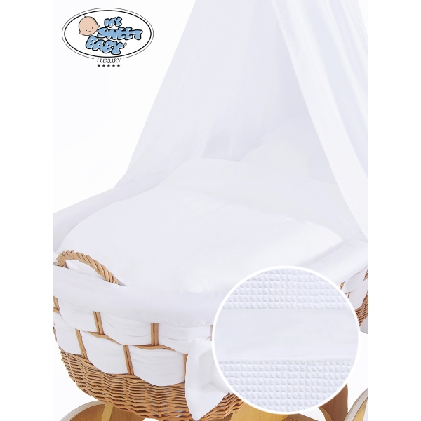 Babywieg op Wielen / Rieten Babybed met Hemeltje Bianca