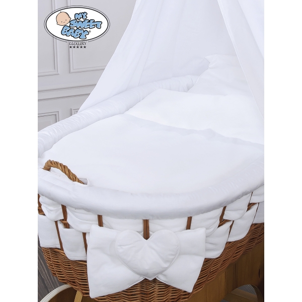 Babywieg op Wielen / Rieten Babybed met Hemeltje Bianca