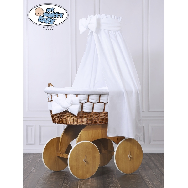 Babywieg op Wielen / Rieten Babybed met Hemeltje Bianca