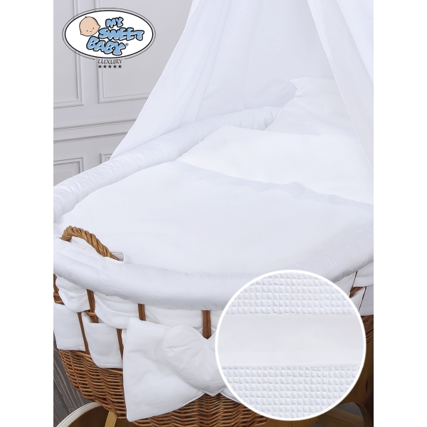 Babywieg op Wielen / Rieten Babybed met Hemeltje Bianca