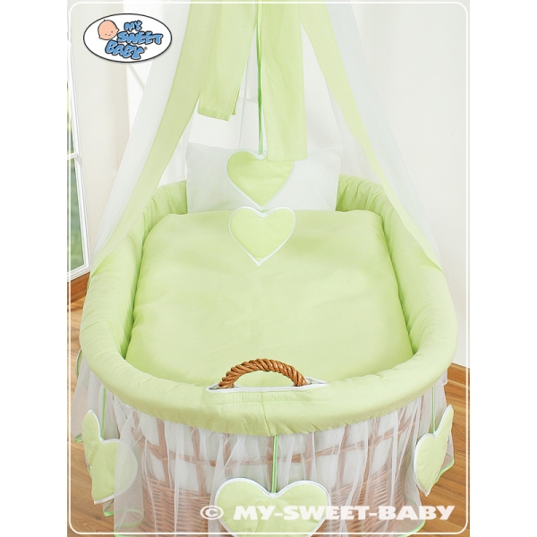 Babywieg op Wielen / Rieten Babybed met Hemeltje Groen Amelie