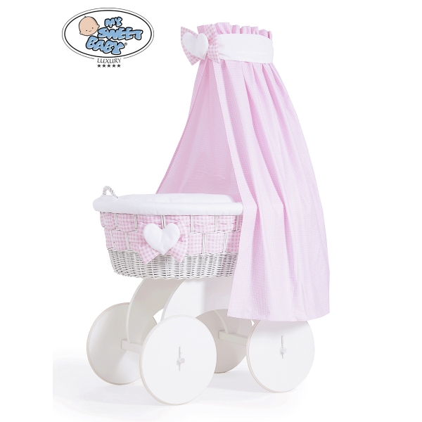 Babywieg op Wielen / Rieten Babybed met Hemeltje Isabella