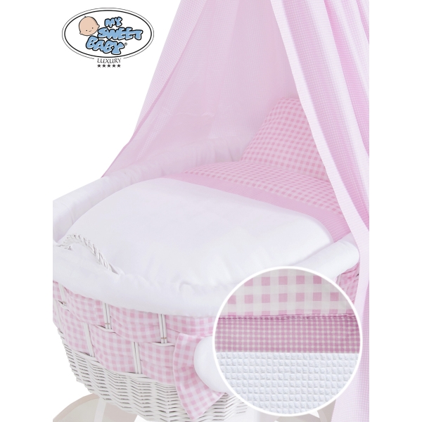 Babywieg op Wielen / Rieten Babybed met Hemeltje Isabella