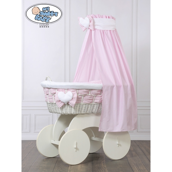Babywieg op Wielen / Rieten Babybed met Hemeltje Isabella