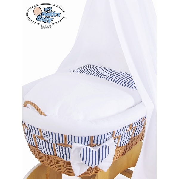 Babywieg op Wielen / Rieten Babybed met Hemeltje Jachthaven