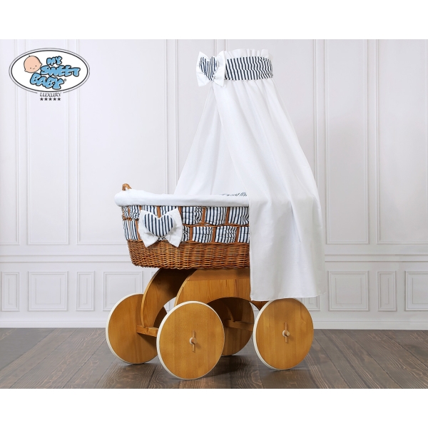 Babywieg op Wielen / Rieten Babybed met Hemeltje Jachthaven
