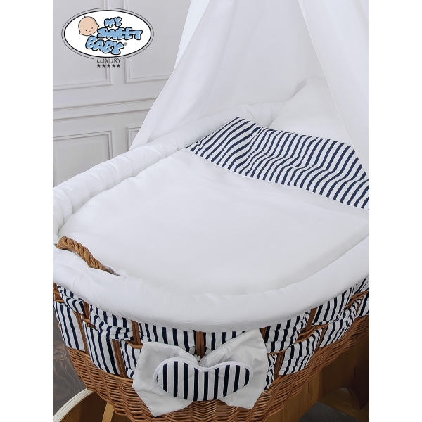Babywieg op Wielen / Rieten Babybed met Hemeltje Jachthaven