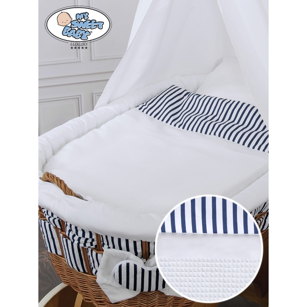 Babywieg op Wielen / Rieten Babybed met Hemeltje Jachthaven
