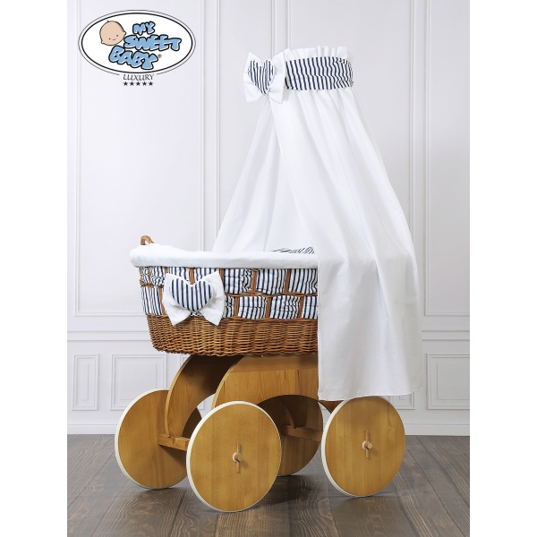 Babywieg op Wielen / Rieten Babybed met Hemeltje Jachthaven