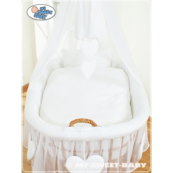 Babywieg op Wielen / Rieten Babybed met Hemeltje Wit Amelie