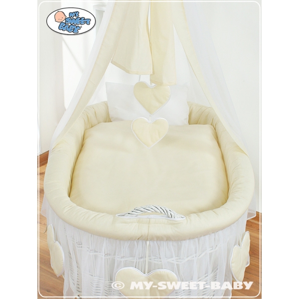 Babywieg op Wielen / Rieten Babymand met Hemeltje  Amelie