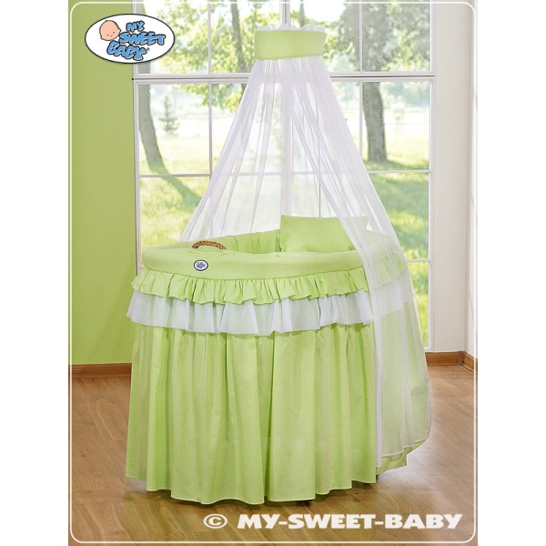 Babywieg op Wielen / Rieten Babymand met Hemeltje -  Groen Little Prince Princess