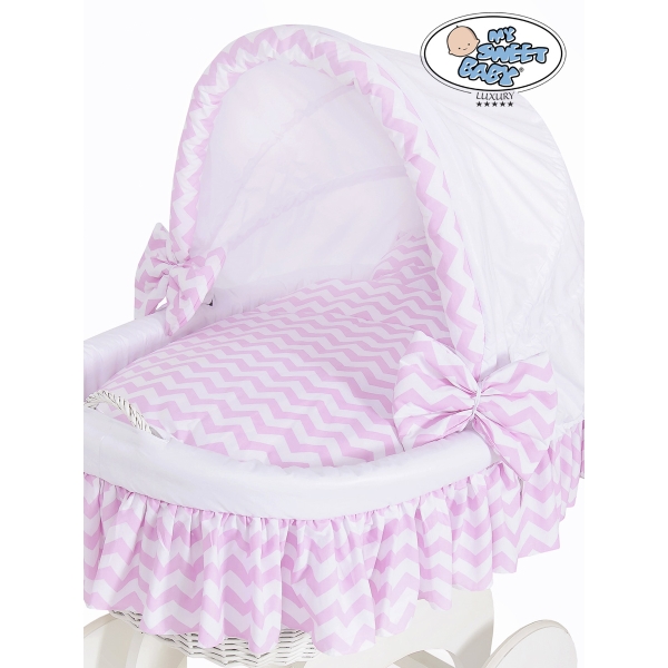 Babywieg op Wielen / Rieten en Houten Wieg - met Kap - Beddengoed