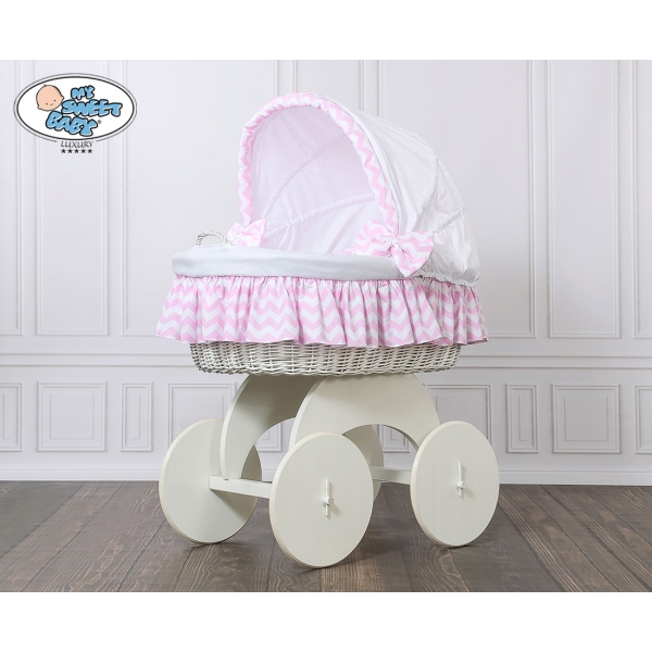 Babywieg op Wielen / Rieten en Houten Wieg - met Kap - Beddengoed