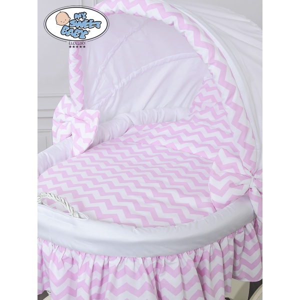 Babywieg op Wielen / Rieten en Houten Wieg - met Kap - Beddengoed