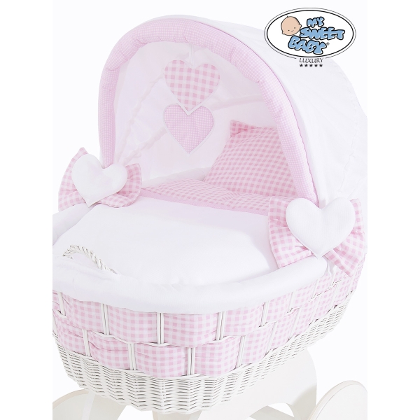 Babywieg op Wielen / Rieten en Houten Wieg - met Kap - Beddengoed