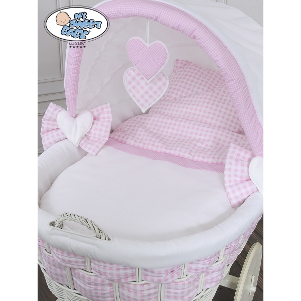 Babywieg op Wielen / Rieten en Houten Wieg - met Kap - Beddengoed