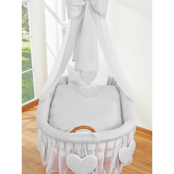 Babywieg op Wielen / Rieten Kribbe met Hemeltje Grijs Amelie