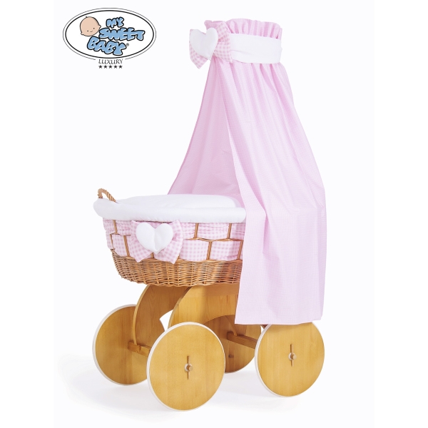 Babywieg op Wielen / Rieten Kribbe met Hemeltje Isabella
