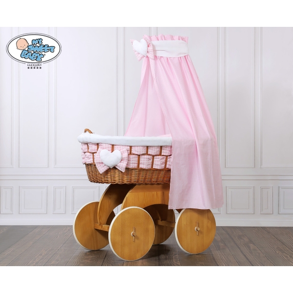 Babywieg op Wielen / Rieten Kribbe met Hemeltje Isabella