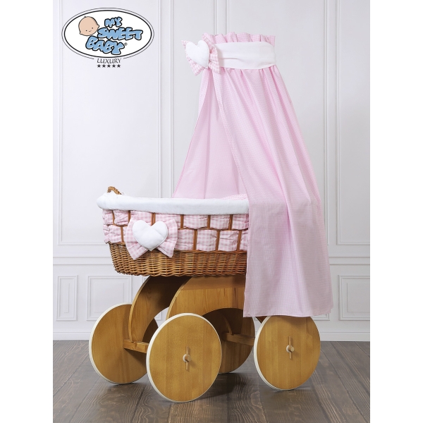 Babywieg op Wielen / Rieten Kribbe met Hemeltje Isabella
