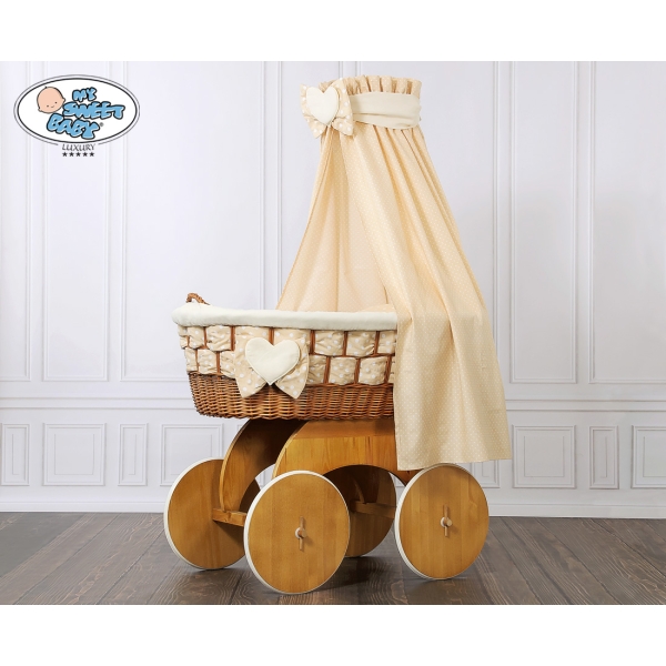 Babywieg op Wielen / Rieten Kribbe met Hemeltje Isabella