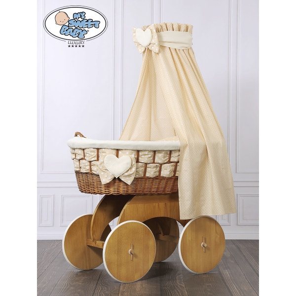 Babywieg op Wielen / Rieten Kribbe met Hemeltje Isabella