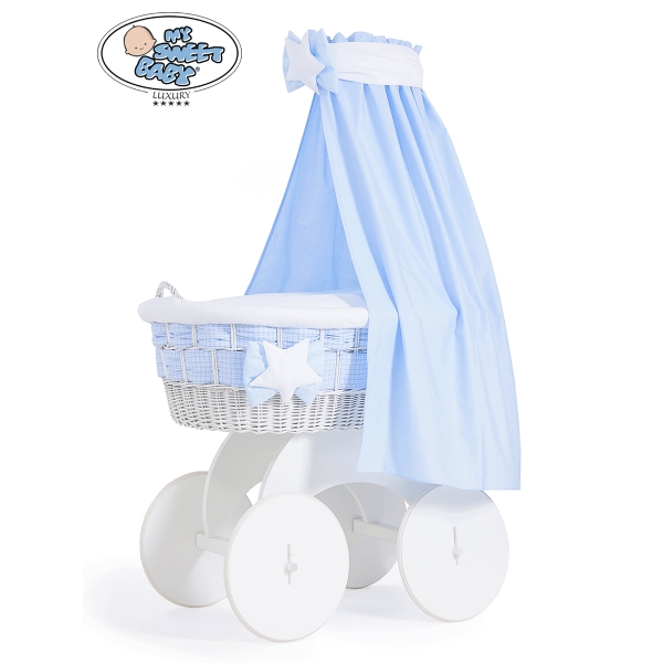Babywieg op Wielen / Rieten Kribbe met Hemeltje Isabella