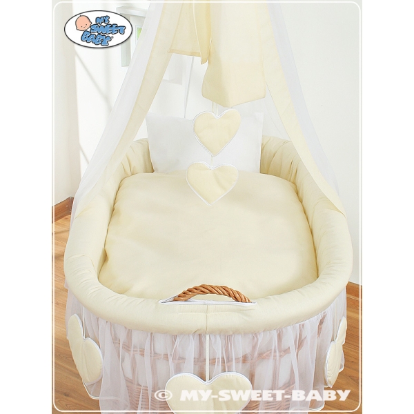Babywieg op Wielen / Rieten Kribbe met Hemeltje Ivoor Amelie