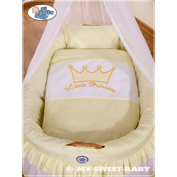 Babywieg op Wielen / Rieten Kribbe met Hemeltje -  Ivoor Little Prince Princess