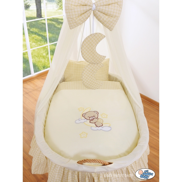Babywieg op Wielen / Rieten Kribbe met Hemeltje -  Ivoor Welterusten