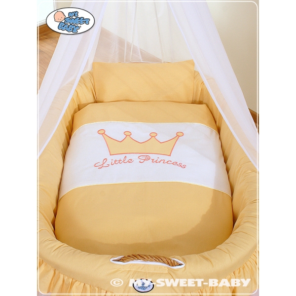 Babywieg op Wielen / Rieten Kribbe met Hemeltje -  Perzik Little Prince Princess