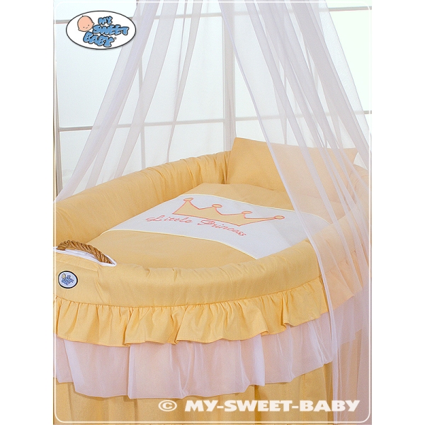 Babywieg op Wielen / Rieten Kribbe met Hemeltje -  Perzik Little Prince Princess