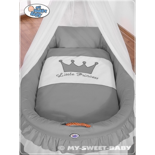 Babywieg op Wielen / Rieten Wieg met Hemeltje -  Antraciet Little Prince Princess