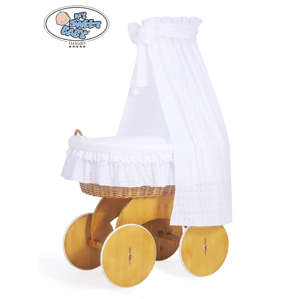 Babywieg op Wielen / Rieten Wieg met Hemeltje Charlotte
