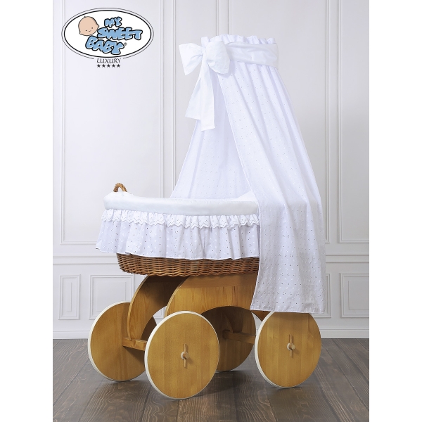 Babywieg op Wielen / Rieten Wieg met Hemeltje Charlotte