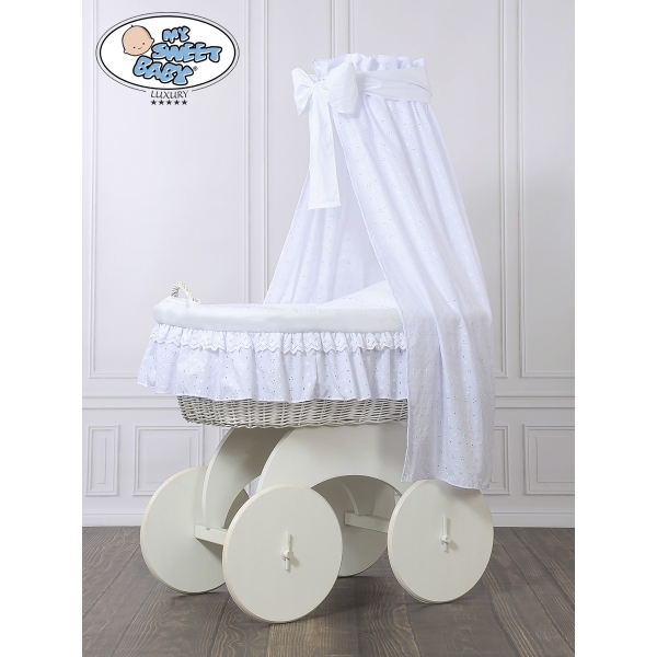 Babywieg op Wielen / Rieten Wieg met Hemeltje Charlotte